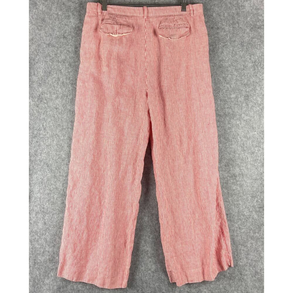 J.Crew Essential Wide Leg Linen Pant Womens 14 Red Striped Trouser High Rise - Picture 8 of 16